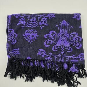 Disney Parks Scarf One Size Purple Black Haunted Mansion Reversible Fringe‎
